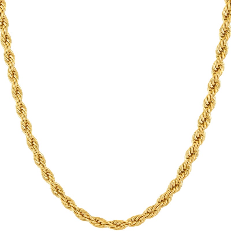 LIFETIME JEWELRY 24k Real Gold Plated 4mm Rope Chain Necklace Diamond Cut Gold Chain for Men Women (16 inches, Gold Plated) - Image 1